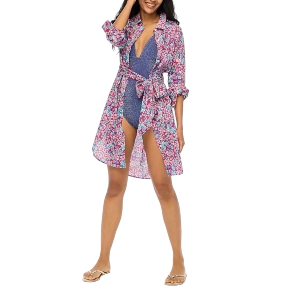 J.Crew Women’s Floral Shirtdress Cover Up Size Small Cotton